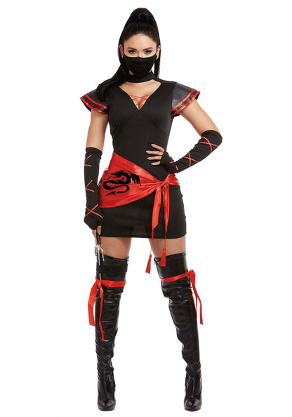 Costume de ninja sexy pour femme adulte Dreamgirl, costume d'Halloween, noir/rouge, grand
