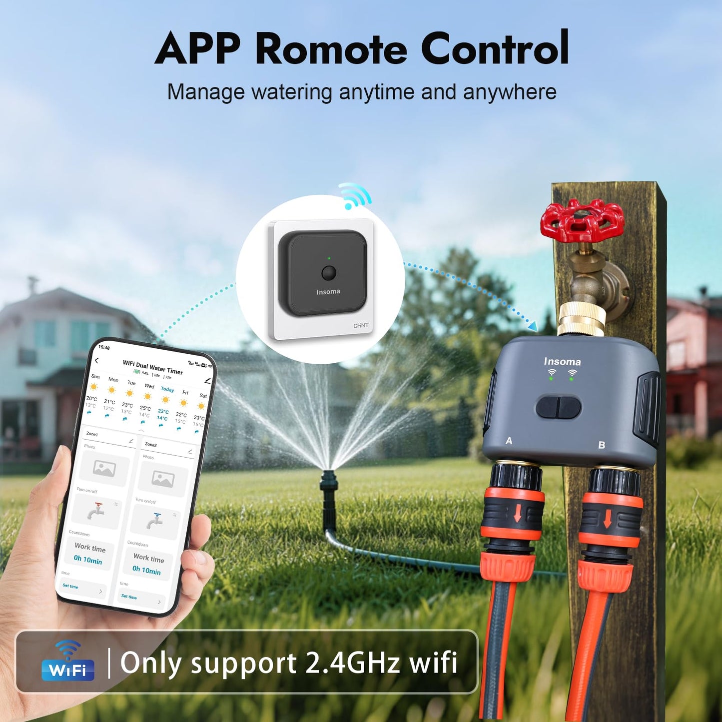 WiFi Water Timer for Garden Hose with Brass Inlet,Smart Hose Timer with WiFi Hub, APP & Voice Control,Up to 20 Watering Plans, 2-Zone Sprinkler Drip Irrigation System Controller for Watering