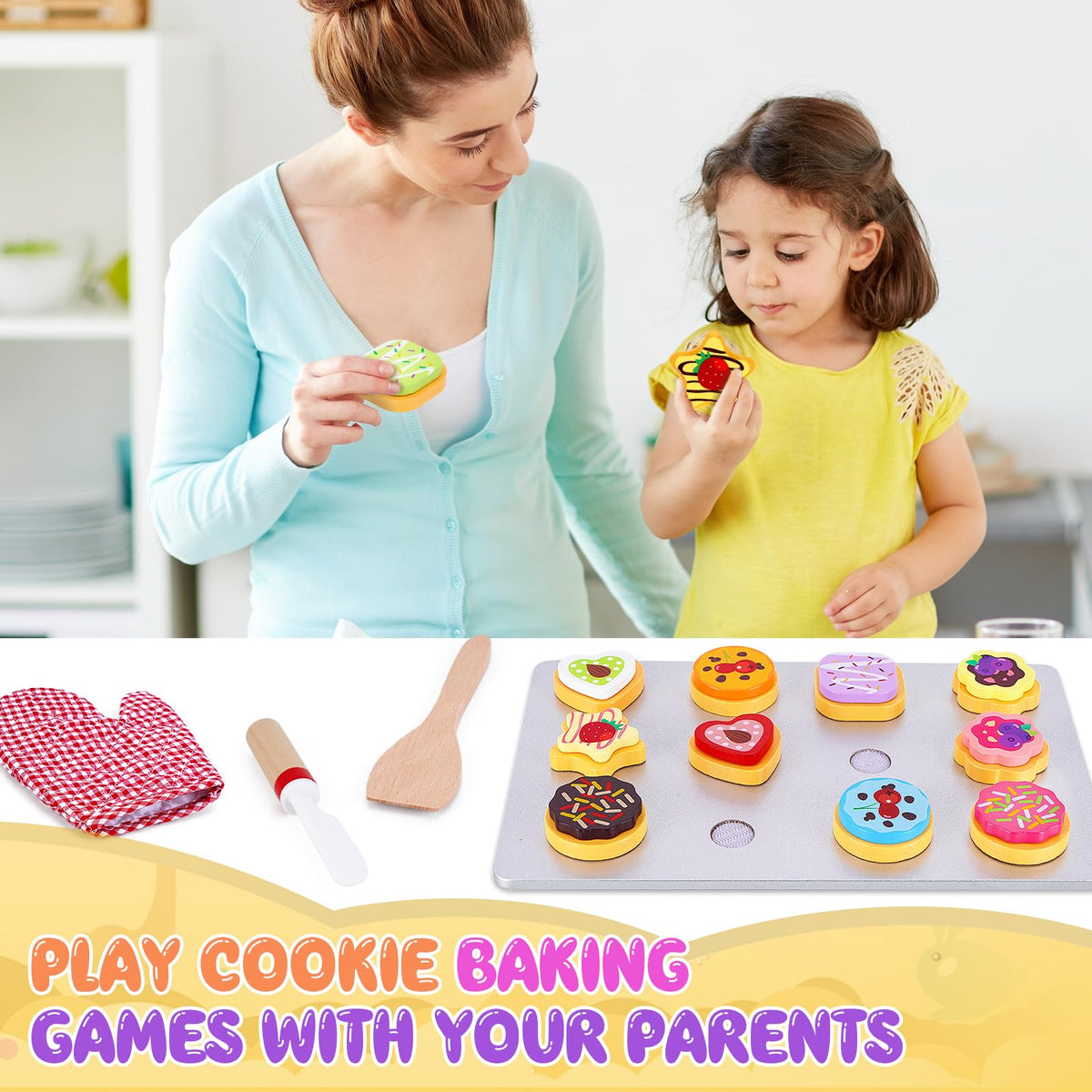 Slice and Bake Wooden Cookie Play Food Set for Kids Kitchen - Toy Food 🍁 All In One Marketplace Canada