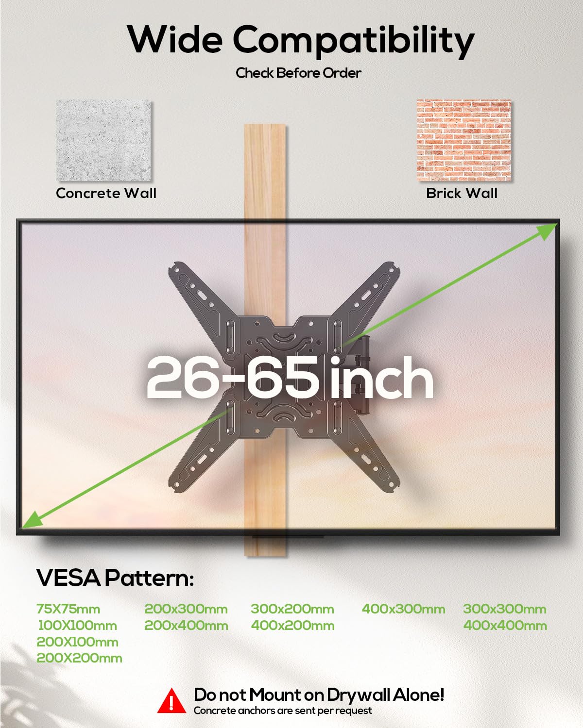 USX MOUNT Full Motion TV Wall Mount for 26-65 Inch TVs up to 77Lbs, Wall Mount TV Bracket, Single Stud Articulating TV Mount, Smooth Swivel Extension, Max VESA 400x400 mm, XMM919