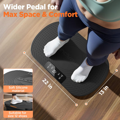 FEIERDUN Vibration Plate Exercise Machine, Full Body Vibrating Plate with Wider Platform, 150kg (330lbs) Capacity, Plaque Vibrante with LED Screen, Remote & Resistance Bands,Black