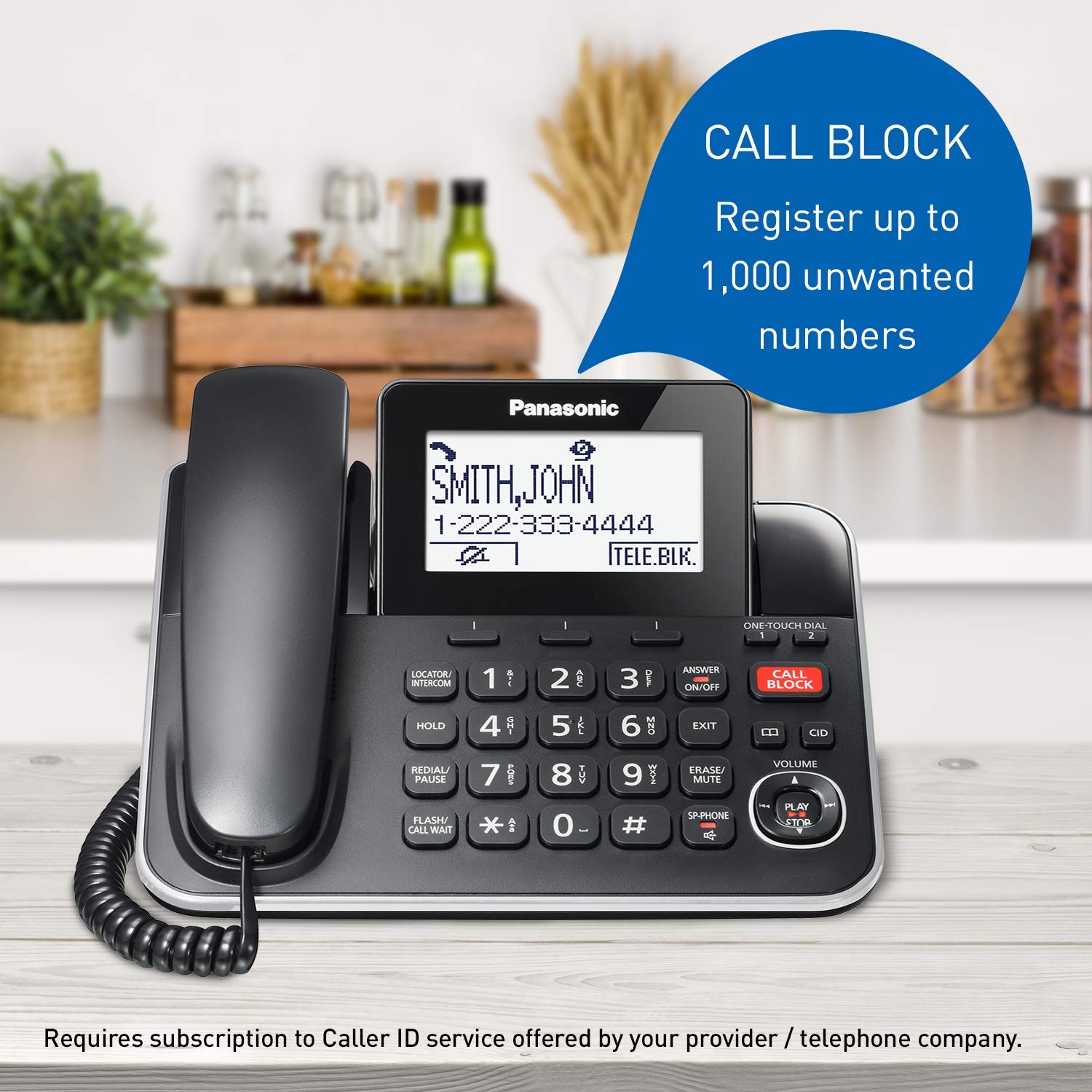 Panasonic DECT 6.0 2-in-1 Corded/Cordless Phone with Answering Machine, Advanced Call Block (1,000 Numbers), and Talking Caller ID - 1 Cordless Handset - KX-TGF870CB, Black Panasonic