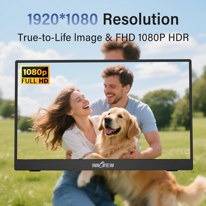 InnoView Portable Monitor, 15.6 Inch FHD 1080P USB C HDMI Second External Monitor for Laptop, Desktop, MacBook, Phones, Tablet, PS5/4, Xbox, Switch, Built-in Speaker with Smart Cover - Available at All In One Marketplace Canada
