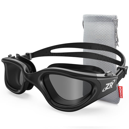 ZIONOR Swimming Goggles G1 Polarized Swim Goggles UV Protection Watertight Anti-Fog Adjustable Strap Comfort fit for Unisex Adult Men and Women-Black Frame Smoke Lens