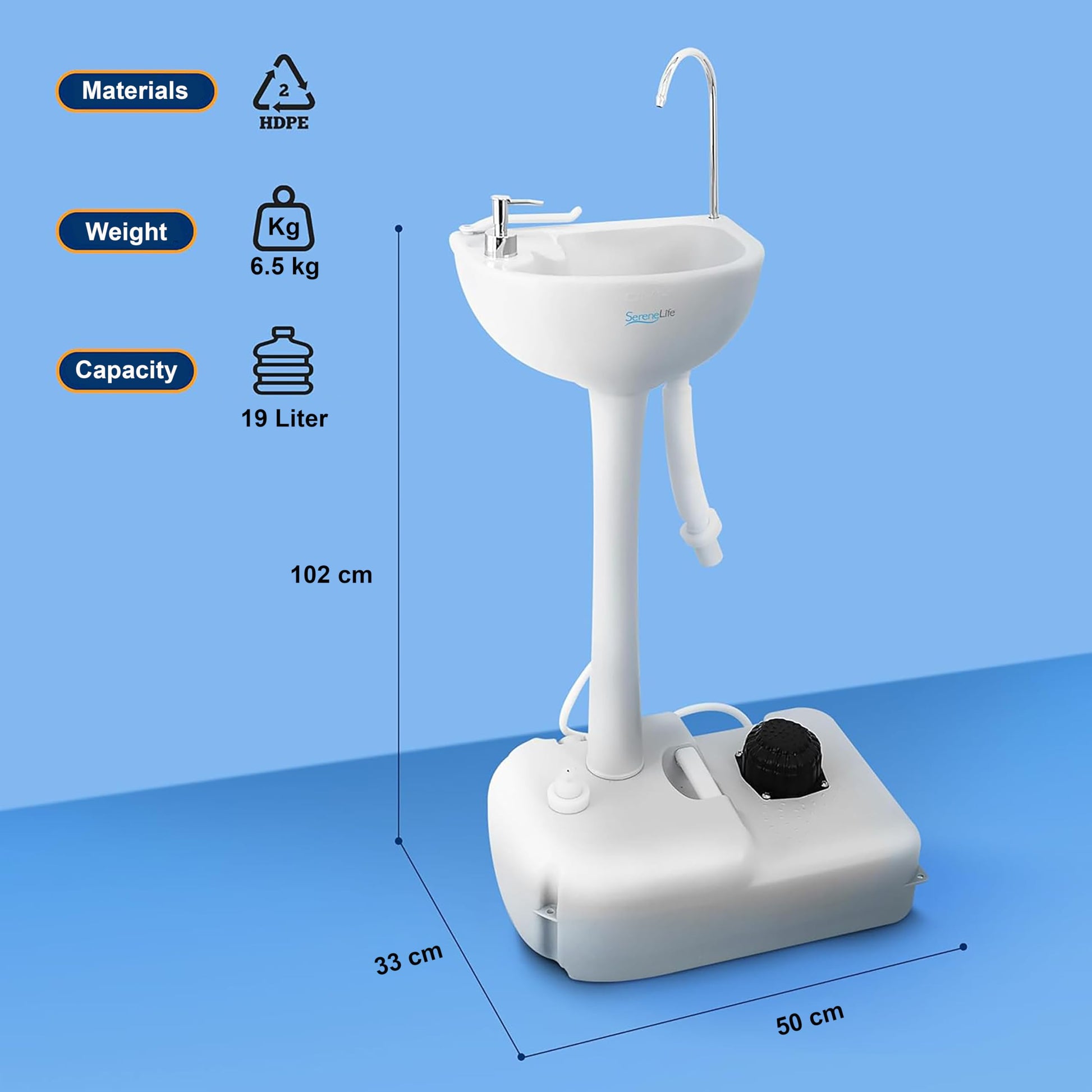 SereneLife, Portable Sink, Camping Hand Wash Basin with Water Tank and Rolling Wheels, Perfect for Indoor and Outdoor Use, Events, Worksites and More SereneLife