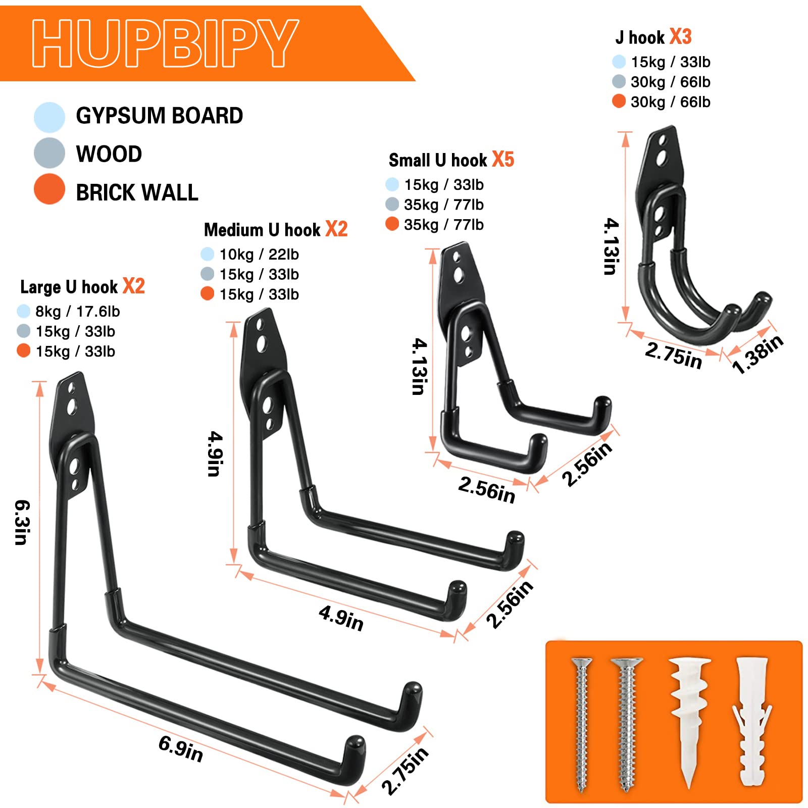 Garage Hooks Heavy Duty Utility Steel with Anti-Slip Coating Wall Mount Storage Organizer for Hanging Power and Garden Tools, Ladders, Hose, Bikes, Ropes, Bulk Items, and More (12 Pack Orange) - Available at All In One Marketplace Canada