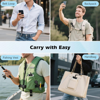 MoKo Anti-theft Phone Tether, Phone Lanyard Retractable Steel Line Cellphone Strap with Locking Carabiner and Metal 360° Tether Tab for Outdoor Skiing Hiking Climbing Fishing, Black - Available at All In One Marketplace Canada