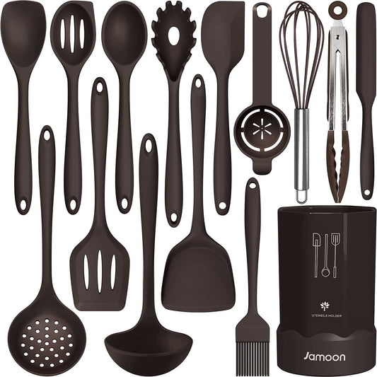 Silicone Cooking Utensils Set - 446°F Heat Resistant Kitchen Utensils,Spatula Sets,Turner Tongs,Spoon,Kitchen Utensil Gadgets Tools Set for Nonstick Cookware,Dishwasher Safe BPA Free (Gray)