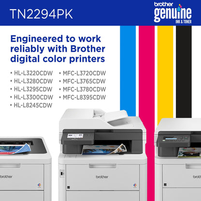 Brother Genuine TN2294PK Standard Yield Black, Cyan, Magenta and Yellow Toner Cartridges