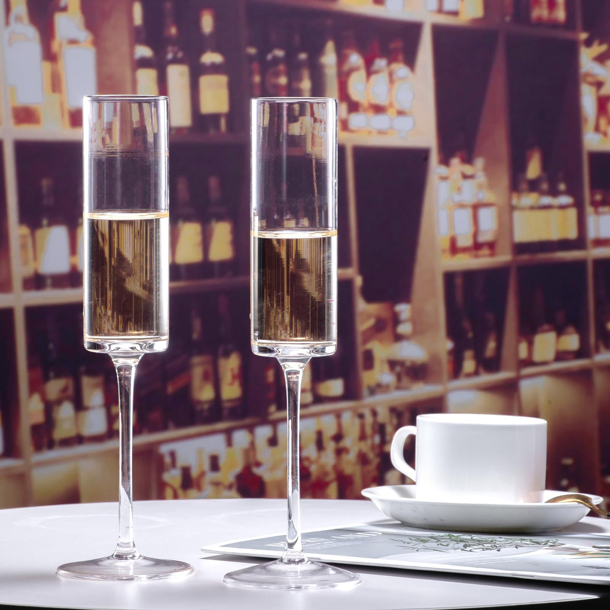 BACLIFE Crystal Champagne Flutes Set of 6 - Hand Blown Champagne Glasses with Long Stem - Elegant Sparkling Wine Stemware - Unique Gift for Birthday,Wedding, Christmas - 6.5 oz, Clear 🍁 All In One Marketplace Canada