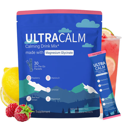GMOOKEY UltraCalm Super Drink Packets, Raspberry Lemonade Flavor, Sugar‑Free Stress Relief & Focus Support with Magnesium, Non‑GMO, Vegetarian (30 Servings) - Available at All In One Marketplace Canada