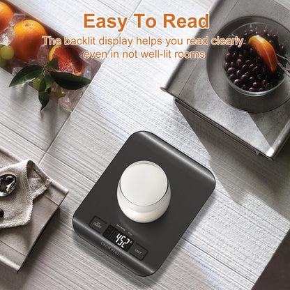 CROWNFUL Food Scale, 5kg/11lb Digital Kitchen Scales Weight Ounces and Grams for Cooking and Baking, 6 Units with Tare Function, Black (Battery Included)