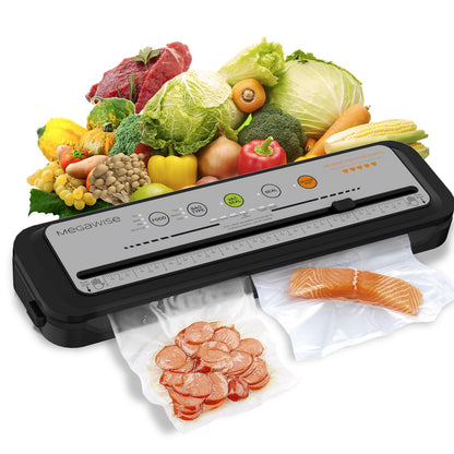 MEGAWISE Vacuum Sealer Machine, 80kPa, 4 Food Modes, Built-In Cutter, Gray