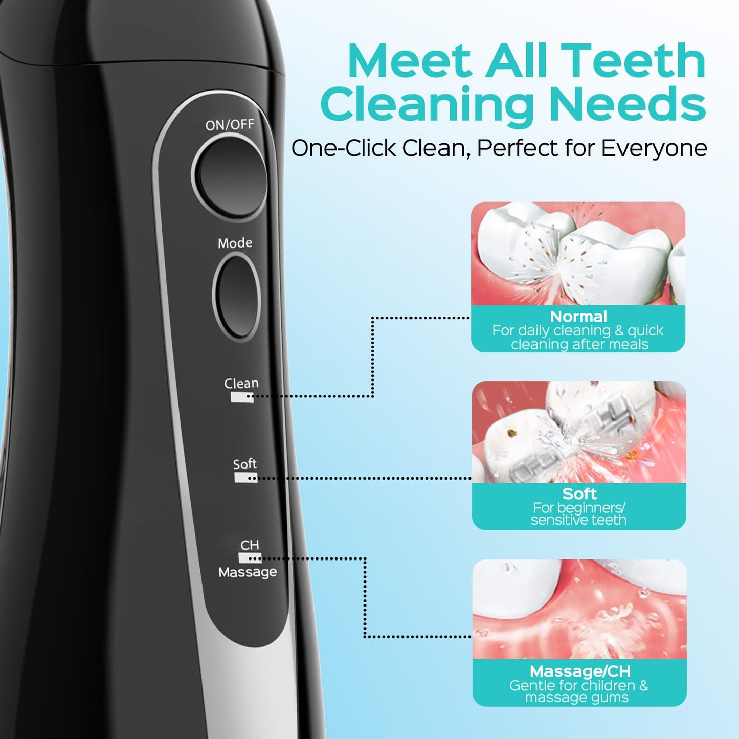 COSLUS Water Teeth Flosser C20 (F5020E): 300ML Cordless Electric Water Tooth Flossing Rechargeable IPX7 Waterproof Portable Travel Flossers Set for Teeth