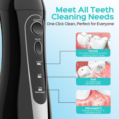 COSLUS Water Teeth Flosser C20 (F5020E): 300ML Cordless Electric Water Tooth Flossing Rechargeable IPX7 Waterproof Portable Travel Flossers Set for Teeth
