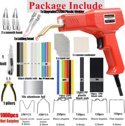 Upgraded 220W Plastic Welder, 2 in 1 Plastic Welding Repair Welder Kit 1000PCS Hot Stapler Soldering Gun with 100PCS Plastics Welding Rods Car Bumper Repair Kit for Most Plastics Repair - Available at All In One Marketplace Canada