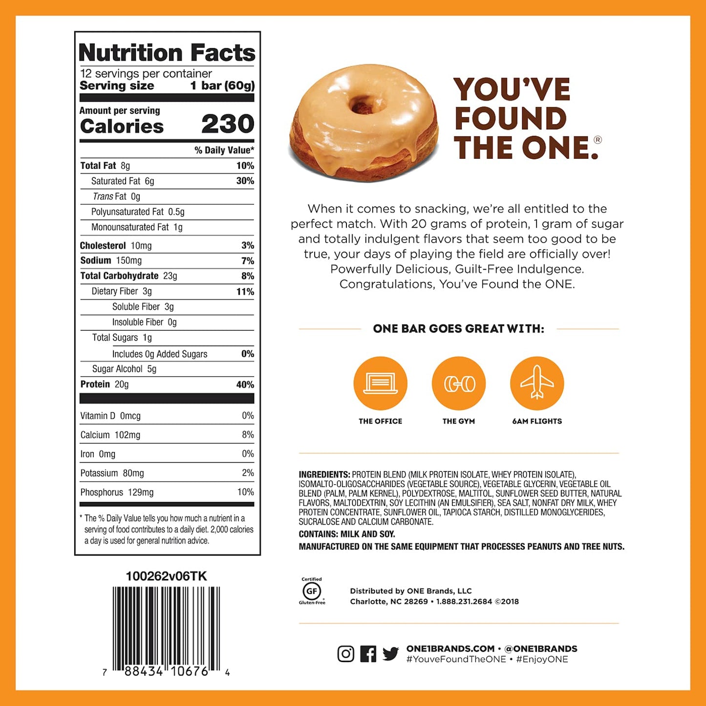 ONE Protein Bars, Maple Glazed Doughnut, Gluten Free Protein Bars with 20g Protein and only 1g Sugar, Snacking for High Protein Diets, 60g (12 Pack) [Packaging May Vary] - Available at All In One Marketplace Canada