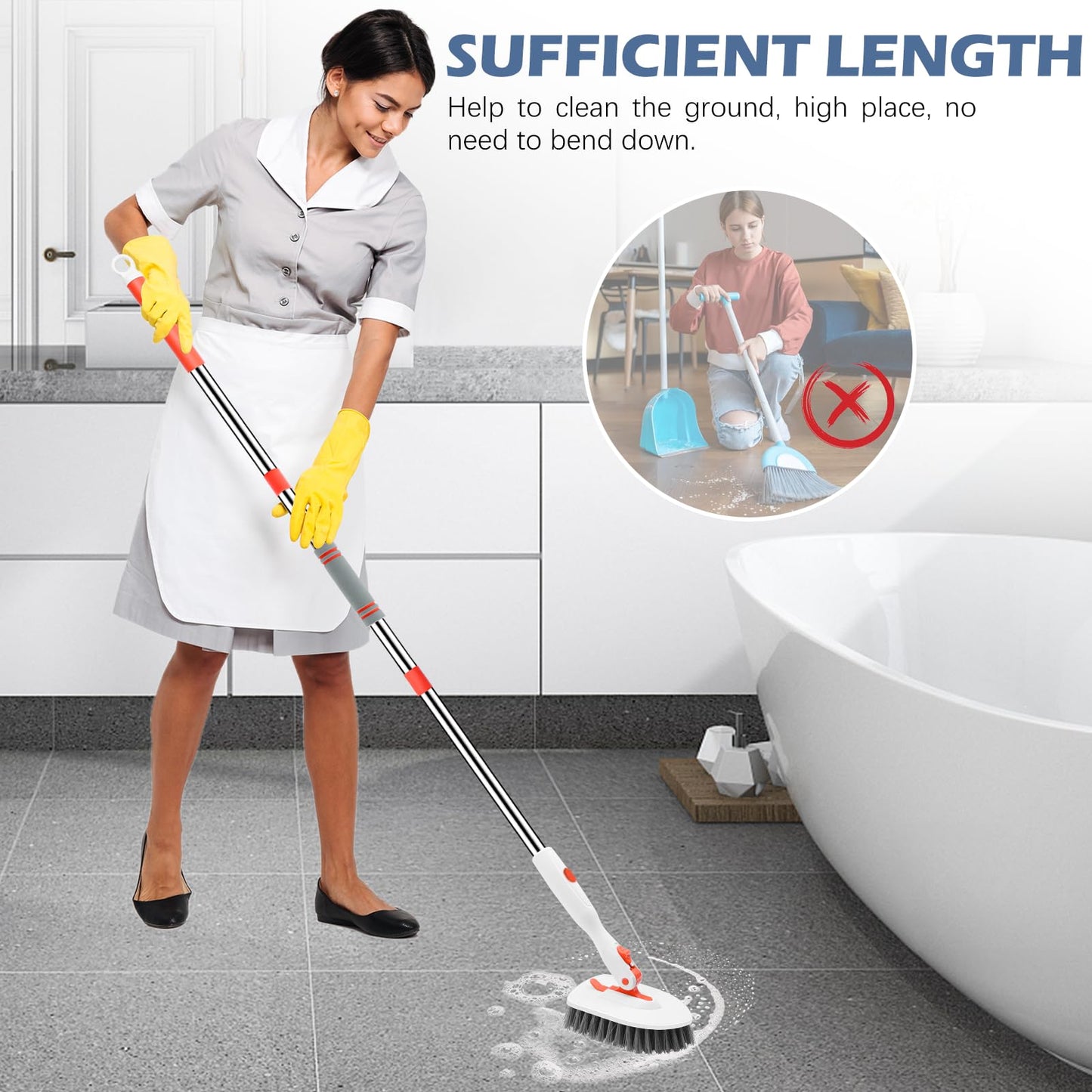 Setsail Floor Scrub Brush, 3-In-1 Tile Tub Floor Scrubber with 52-inch Adjustable Long Handle Shower Cleaner Brush and 3 Detachable Replacement Brush Heads for Cleaning Bathroom Kitchen Walls Tub Tile - Available at All In One Marketplace Canada