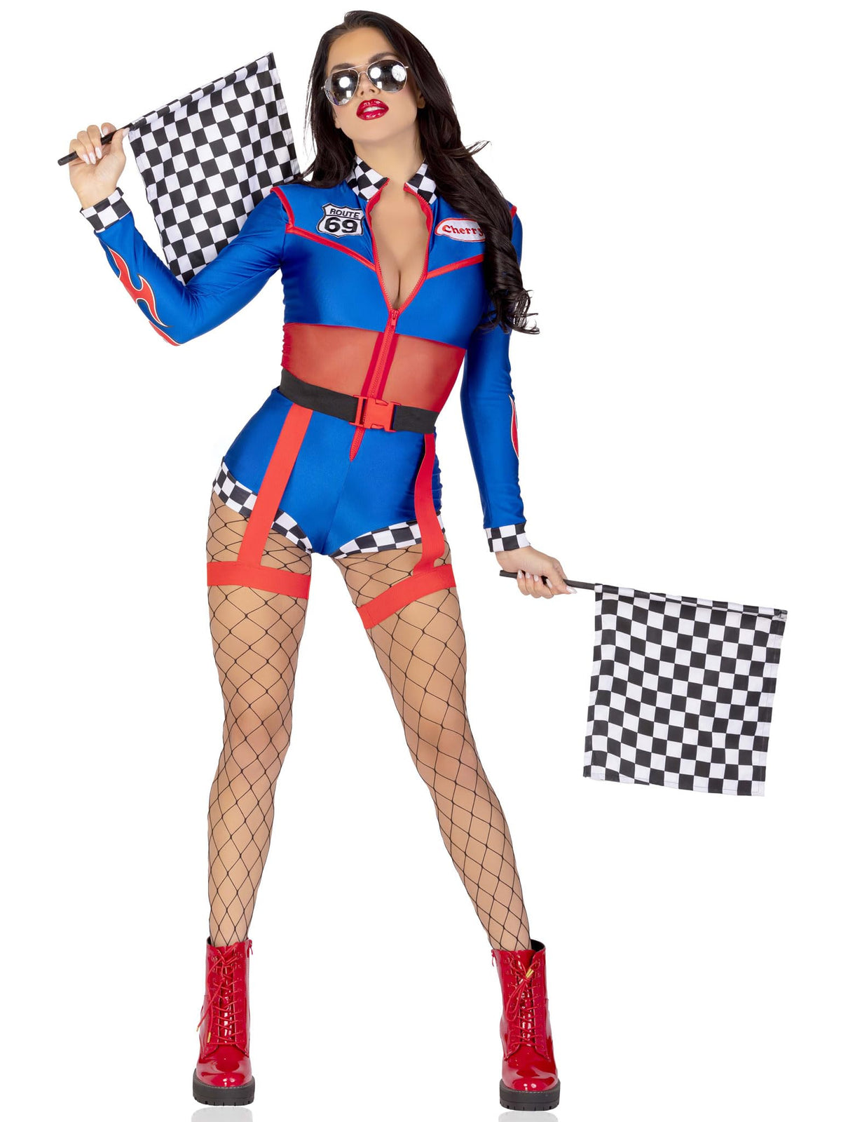 Costume d'Halloween 2 pièces pour femme Cherry Bomb Racer de Leg Avenue avec détail de flammes, MOYEN