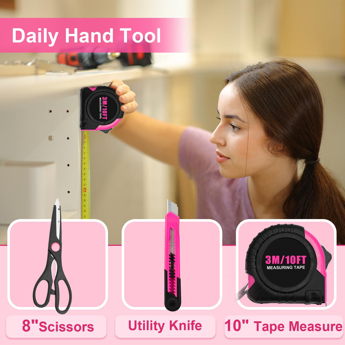 THINKWORK Pink Tool Set - 40 Piece General Household Hand Tool Kit with Storage Toolbox, Small Basic Tool Set Perfect for DIY, Home, Office, Garage and College Dormitory Use - Christmas Gift for Women 🍁 All In One Marketplace Canada