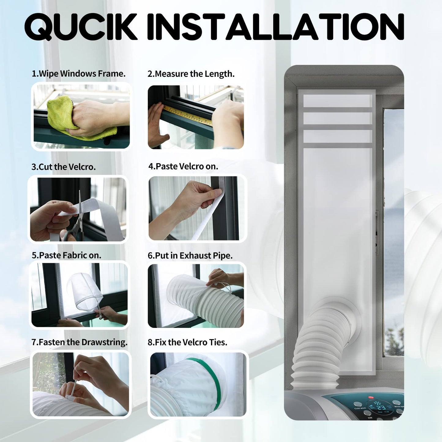 LOVIGA Window Seal for Portable Air Conditioner, 100% Sealing Effect AC Window Seal Vent Kit for Portable Air Conditioner Tumbler Dryer, 25x62~92cm Length Adjustable Waterproof