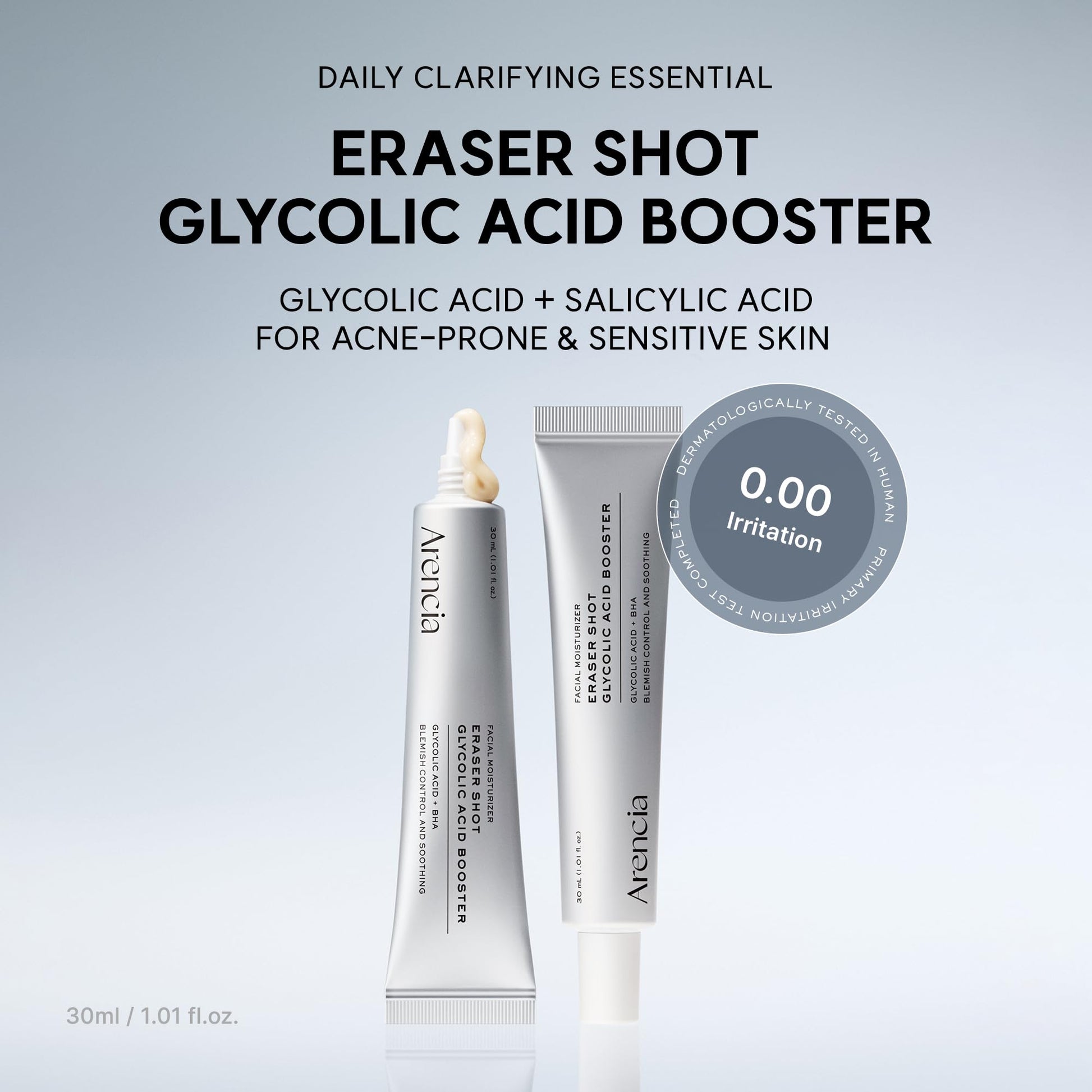 Arencia Eraser Serum Glycolic Acid Booster with AHA BHA, Exfoliating Face Serum for Acne-Prone Skin, Pore Care & Texture Refining, Lightweight Daily Skincare, 30 mL - Available at All In One Marketplace Canada