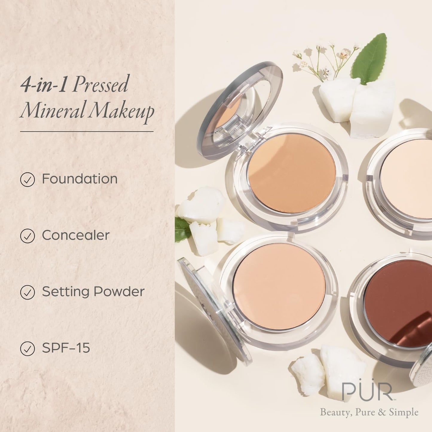 PÜR 4-in-1 Pressed Mineral Makeup with Skincare Ingredients in Linen, 0.8 Pound PÜR MINERALS