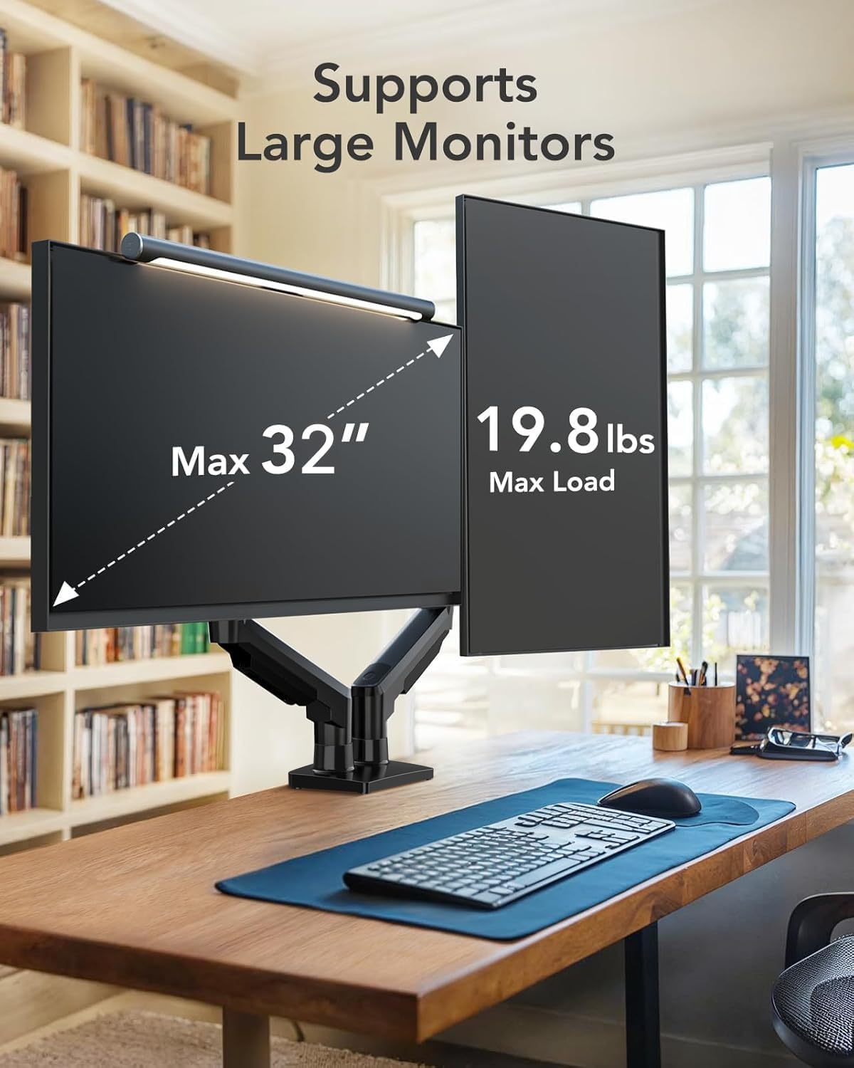 HUANUO Dual Monitor Stand for 13 to 32 Inches, Design Dual Monitor Mount, Fully Flexible Adjustable with Tilt, Swivel, Rotation, VESA 75/100, 19.8lbs per arm