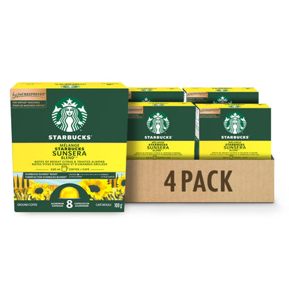 Starbucks Sunsera Blend Blonde Roast Coffee Capsules for Nespresso Vertuo – 4 Boxes, 400g