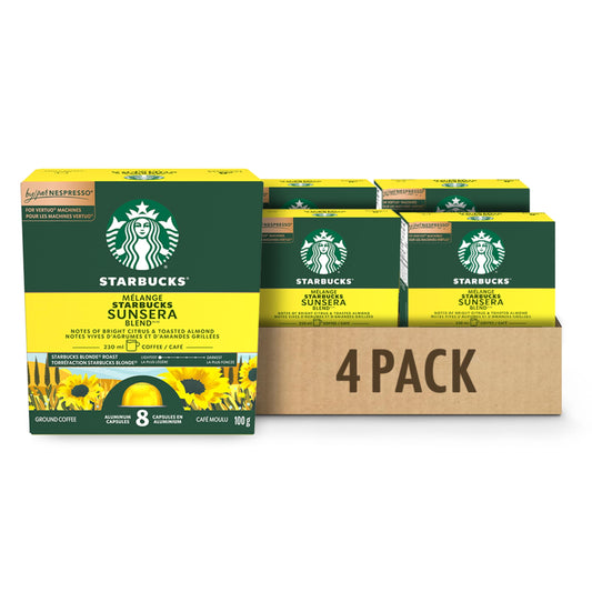 Starbucks Sunsera Blend Blonde Roast Coffee Capsules for Nespresso Vertuo – 4 Boxes, 400g