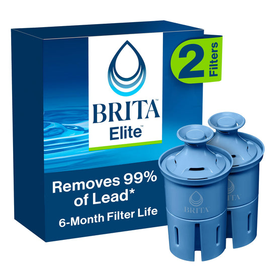 Brita Elite Replacement Filter, Reduces 30+ contaminants while keeping healthy minerals, WQA Certified to reduce Lead, Microplastics, Chromium and Chlorine, Lasts 6 months, 2 Count