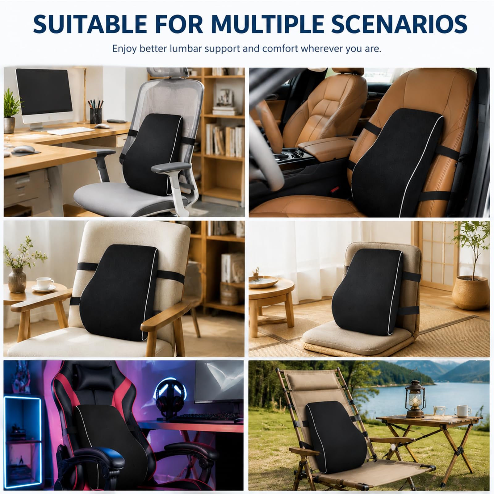 QUTOOL Lumbar Support Pillow for Office Chair, High-Density Memory Foam Back Cushion with Dual Adjustable Straps, Breathable 3D Mesh Cover, Ergonomic Back Support for Everyday Sitting - Available at All In One Marketplace Canada