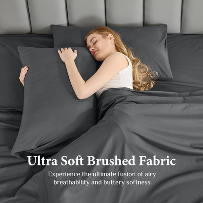 JOLLYVOGUE Queen Size Bed Sheet Set - 4 Piece Bed Sheets Set with Deep Pocket - Soft Breathable & Cooling - Resists Shrinkage & Fading Draps Queen - Easy Care (Dark Grey)