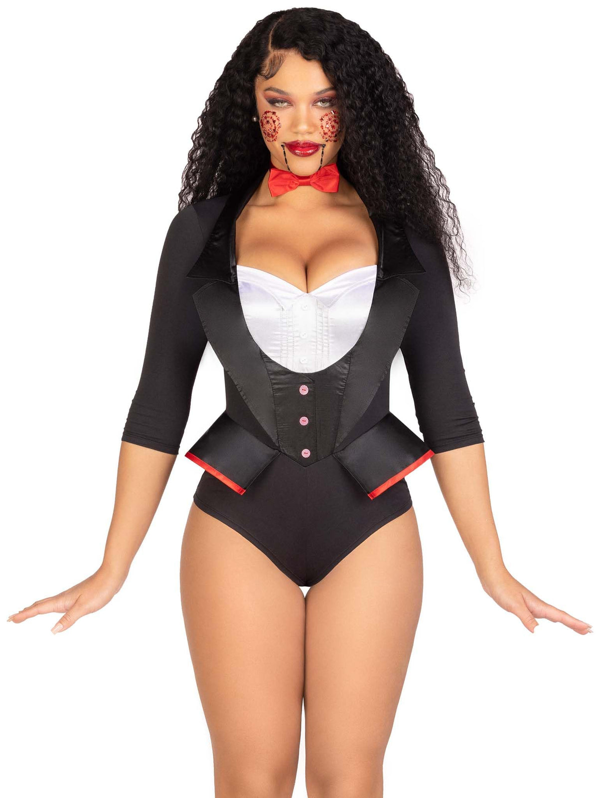 Leg Avenue Women’s 2 PC Pretty Puppet Halloween Costume with Bow Tie, BLK/White, XS
