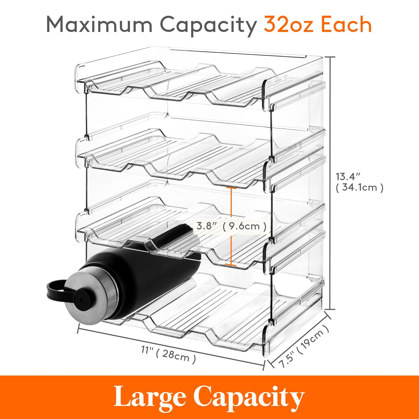 Lifewit Stackable Water Bottle Organizer for Cabinet, Freezer, Pantry - Plastic Cup Holder, Wine Racks for Kitchen Tabletop Storage, Cupboard, Office - Pack of 4, Each Rack Holds 3 Containers - Available at All In One Marketplace Canada