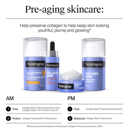 Neutrogena Collagen Bank Vitamin C Face Serum, Potent Vitamin C Serum Helps Preserve Collagen for Glowing, Plumper Looking Skin, Uneven Skin Tone Treatment, Fragrance Free, 14 mL