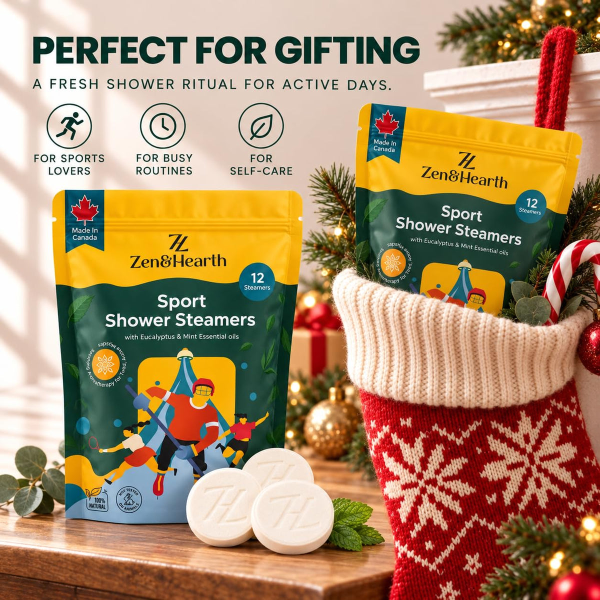 Zen & Hearth Sport Shower Steamers, 12 Pack Eucalyptus & Mint with Menthol 🍁 All In One Marketplace Canada