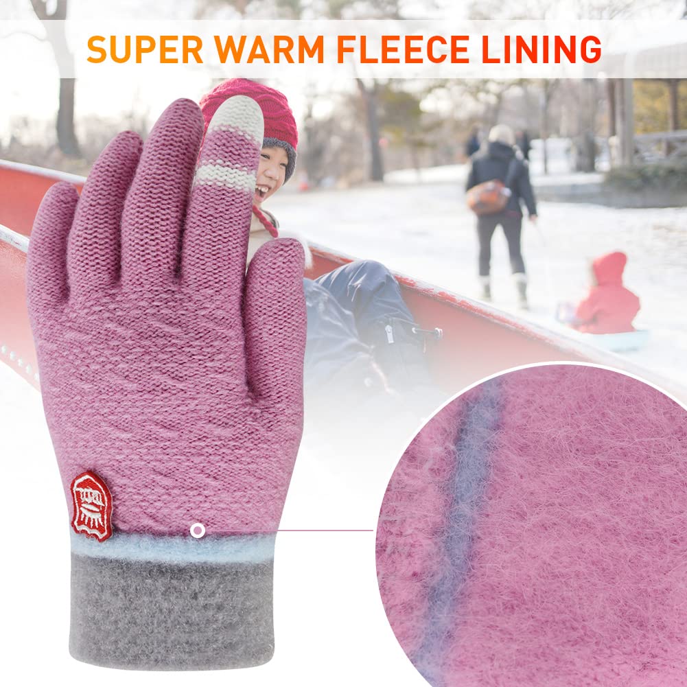 Winter Gloves for Toddler Kids - 3 Pairs Boys Girls Soft Warm Wool Lined Gloves Full Finger Children Thermal Knit Gloves (Pink/Sky-blue/Purple, 1-5 years old) 🍁 All In One Marketplace Canada