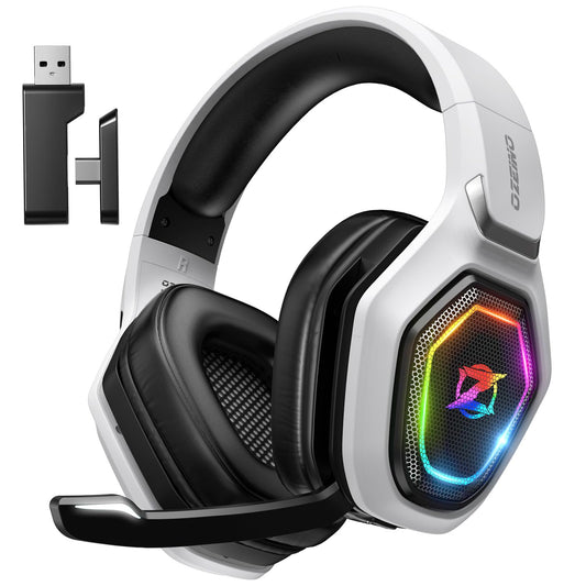 Ozeino Wireless Gaming Headset for Ps5, Ps4, Switch, Ultra Stable 2.4GHz USB & Type-C, Bluetooth 5.3 Gaming Headphones with Flip Mic, 40+Hr Battery Gamer Headset for PC, Laptop, Mobile, Mac(White)