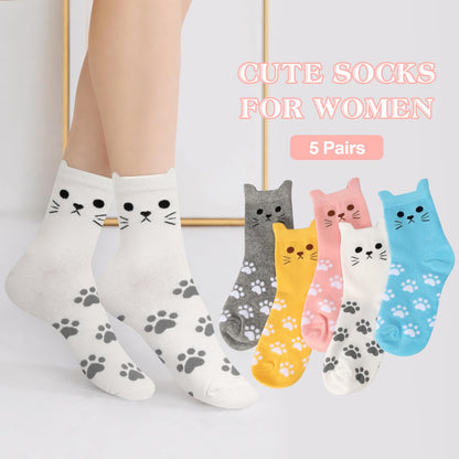 Funny Cat Socks Box for Women Teen Girls, Cute Cat Lovers Gifts, 5 Pairs 🍁 All In One Marketplace Canada