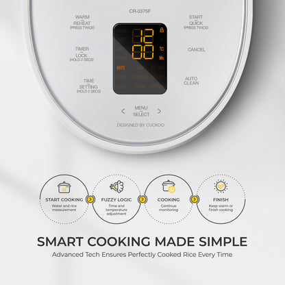 CUCKOO CR-0375FW | 3-Cup (Uncooked) Micom Rice Cooker | 10 Menu Options: Oatmeal, Brown Rice & More, Touch-Screen, Nonstick Inner Pot | White (CR-0375FW) CUCKOO