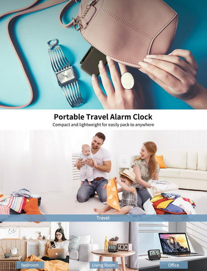 MeesMeek Digital Travel Alarm Clock: Small Bedside LCD Clock with Date Temperature Snooze Backlight 12/24H Weekend Mode and 2 Volume, Desk Clock for Kids Office Bedroom, Battery Included (Black) - Available at All In One Marketplace Canada