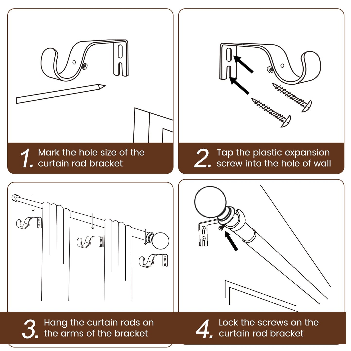 Curtain rods for Windows 48 to 84 Inch, 5/8 Inch Small Matte Black Curtain Rod Adjustable with Brackets Pole Rideau for Bedroom, Bathroom, Living room, Kitchen, Patio, Outdoor, cafe