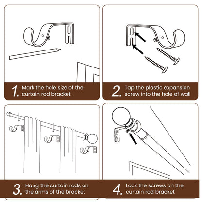 2 Pack Curtain rod for Windows 48 to 84 Inch, 5/8 Inch Small Matte Black Outdoor adjustable Curtain Rods with brackets for Bedroom, Bathroom, Living room, Kitchen, Patio, cafe