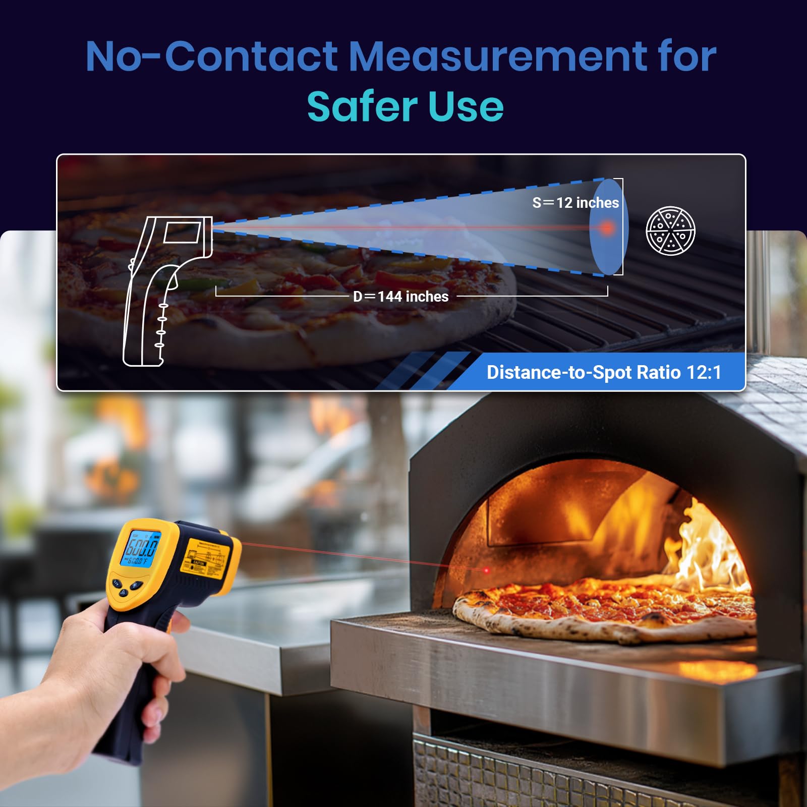 Etekcity Lasergrip 1080 Laser Thermometer Digital Infrared Thermometer Temperature Gun for Kitchen Cooking BBQ Grill and Bath Water, -58℉~1130℉ (-50℃～610℃), Yellow and Black