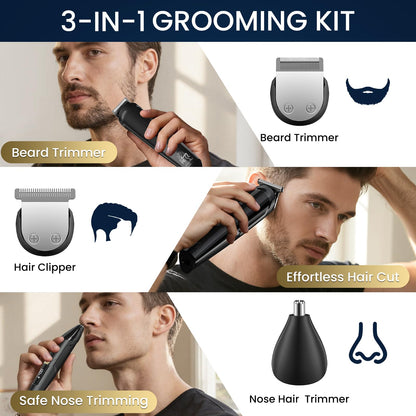 Ufree 3-in-1 Beard Trimmer for Men, Waterproof Electric Razor Shaver for Facial Hair, Rechargeable Hair Trimmer Clippers Grooming Kit, Gifts for Husband Father - Available at All In One Marketplace Canada