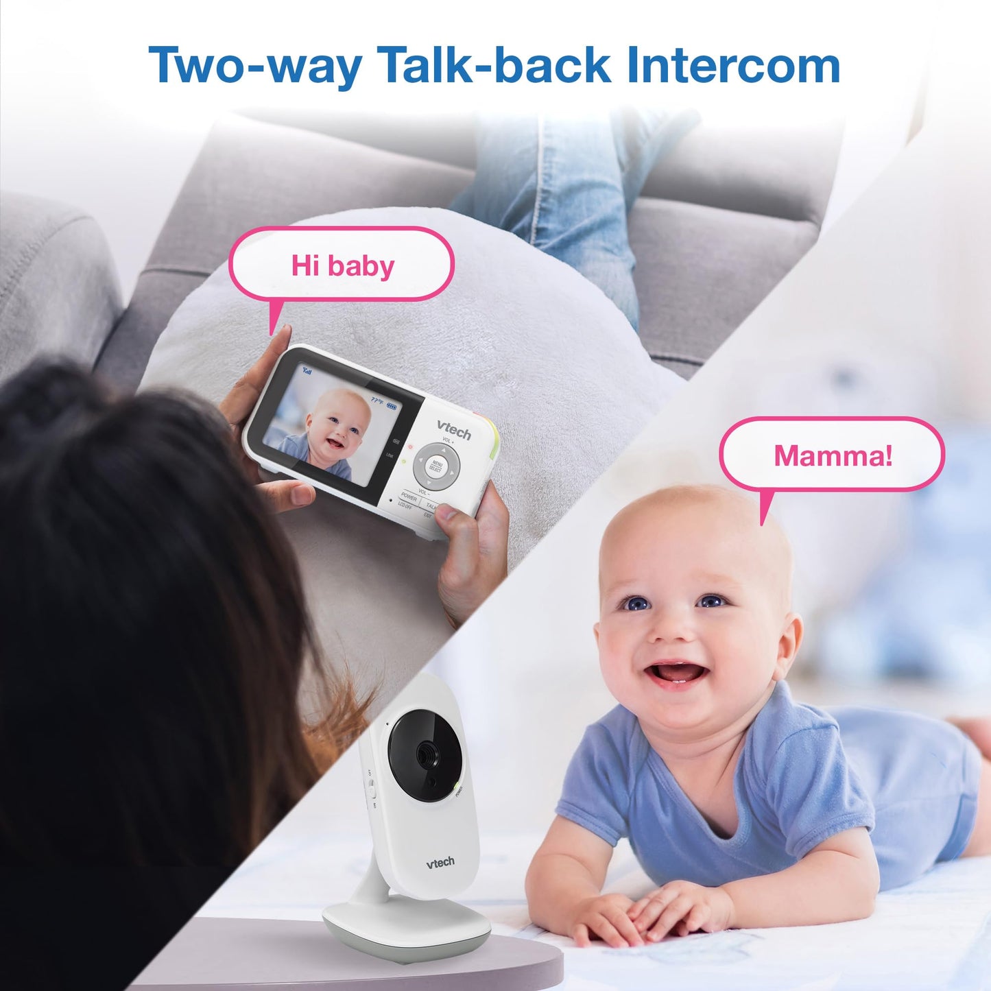 VTech VM819-2 Baby Monitor, 2.8” Screen, 2 Cameras, 1000ft Range, Night Vision, 2-Way Audio, Temperature Sensor, Lullabies, Secured Transmission No WiFi