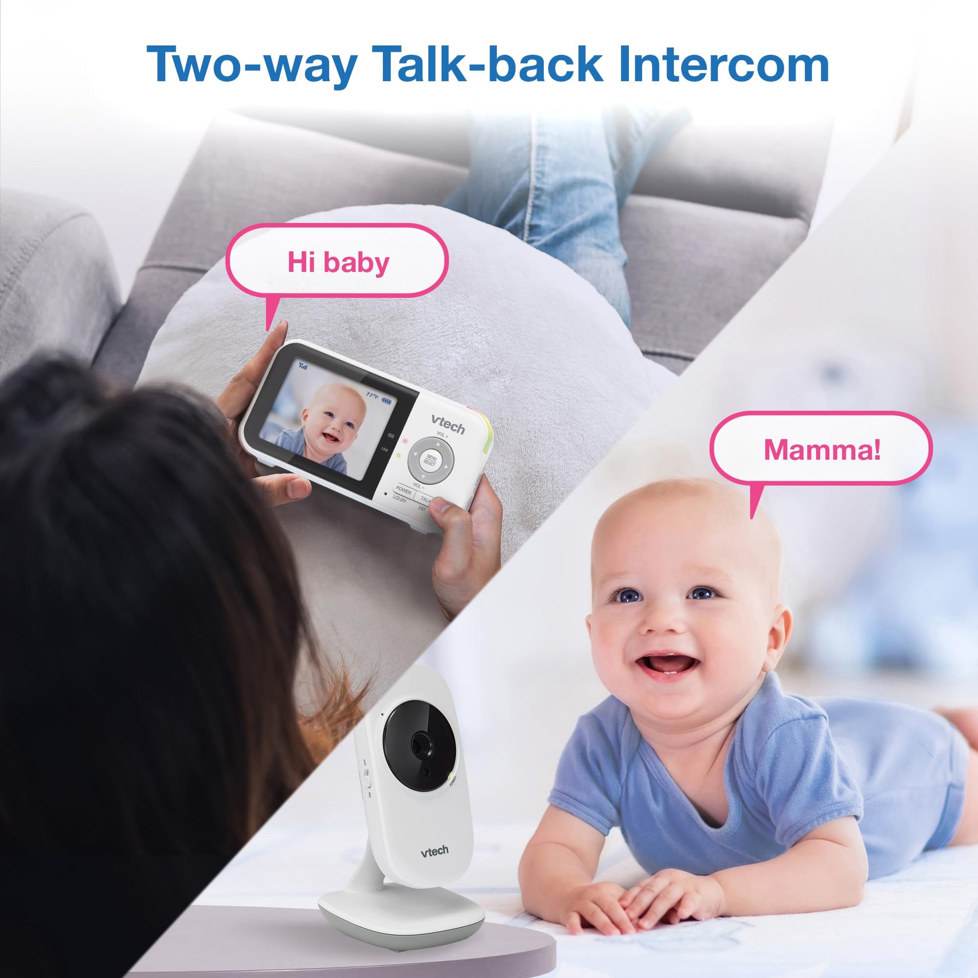 VTech VM819-2 Baby Monitor, 2.8” Screen, 2 Cameras, 1000ft Range, Night Vision, 2-Way Audio, Temperature Sensor, Lullabies, Secured Transmission No WiFi