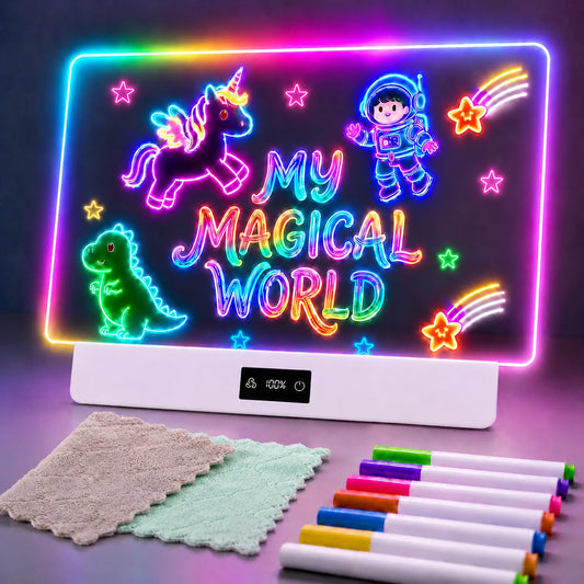 TAEMVV 16 Inch LED Drawing Board for Kids with Display, Rechargeable Light Up LCD Writing Tablet with 15H Battery & Stand, 8 Colors 3 Dynamic Modes Glow Light Board for Toy Birthday Gifts - Available at All In One Marketplace Canada