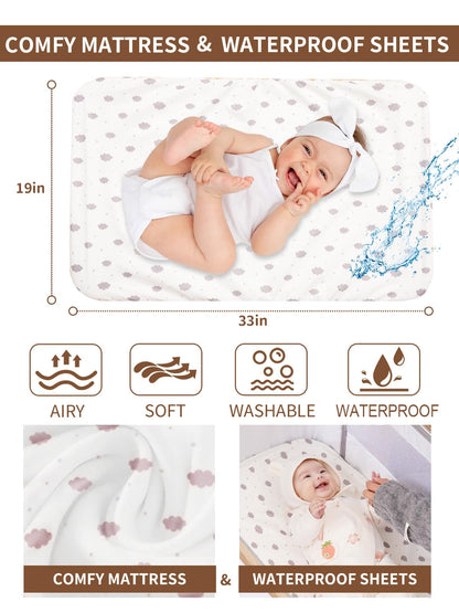 Baby Bassinet Bedside Sleeper - 3 in 1 Bassinets with Waterproof Sheets, Soft Mattress and Breathable Mesh, Adjustable Height Bedside Bassinet for Baby with Wheels, Storage Basket, Gray